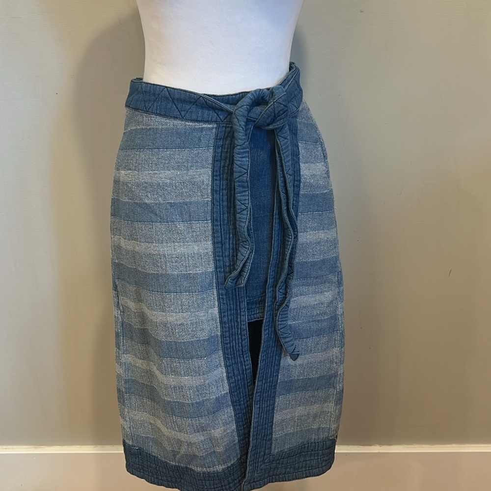 Free People Blue Striped High-Low Denim Wrap Skirt - Picture 2 of 10